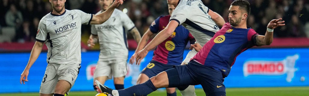 西甲-奥尔莫破门+伤退莱万替补建功 巴萨3-0奥萨苏纳3分领跑